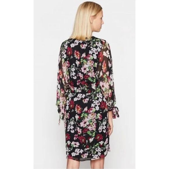 Equipment Natasha 100% Silk Floral Oversized Long Sleeve Knee Length Dress - Picture 3 of 13